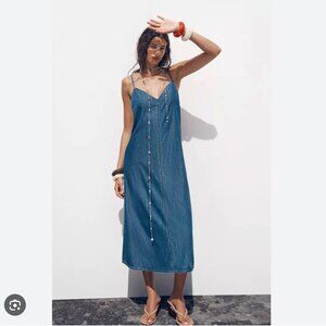 Zara Denim Midi Dress Blue Size XS